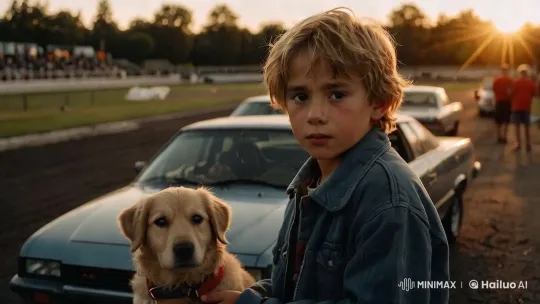 Boy and Puppy Moment in Warm, Realistic Sunlight – AI Generated Video | Hailuo AI