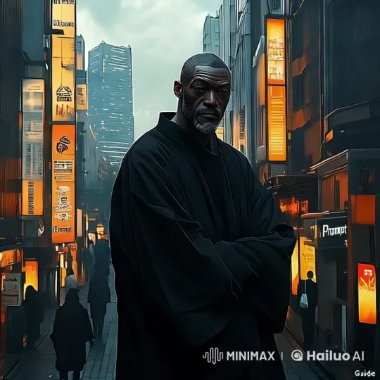Dystopian Cityscape: Man's Graceful Flight Amidst Neon Glow – AI Generated Video | Hailuo AI