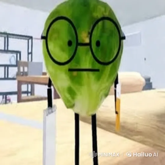 Flying Brussels Sprout Crosses Minimalist Kitchen – AI Generated Video | Hailuo AI