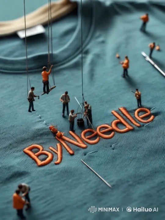 Miniature Workers Embroider 'ByNeedle' Shirt with Precision – AI Generated Video | Hailuo AI