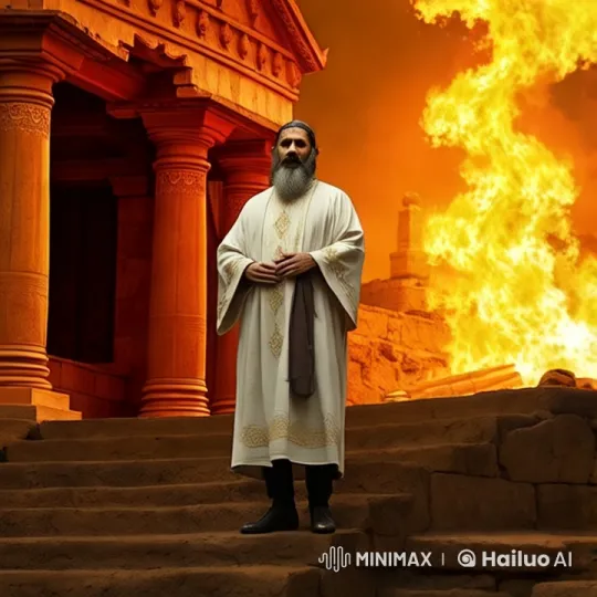 Zoroastrian Priest Amidst Burning Temple Destruction – AI Generated Video | Hailuo AI