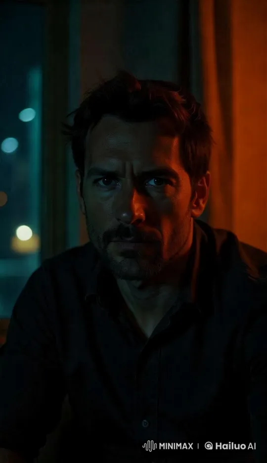 Dramatic Close-Up of Contemplative Man in High Aesthetic Lighting – AI Generated Video | Hailuo AI