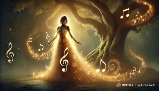 Enchanted Woman in Golden Gown Under Ancient Tree – AI Generated Video | Hailuo AI