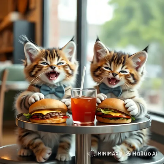 Kittens Joyfully Dine at Whimsical Café – AI Generated Video | Hailuo AI