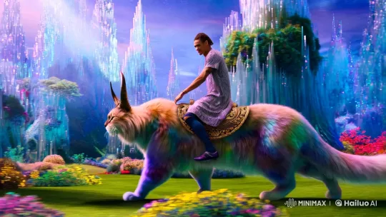 Neymar Rides a Majestic Horned Cat in Surreal Landscape – AI Generated Video | Hailuo AI