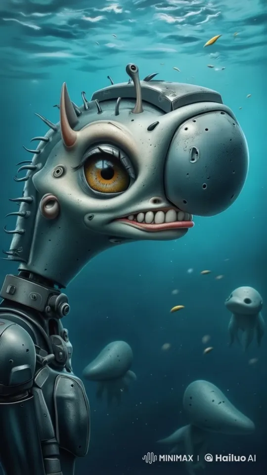 Robotic Sea Creature in Serene Deep Ocean Scene – AI Generated Video | Hailuo AI