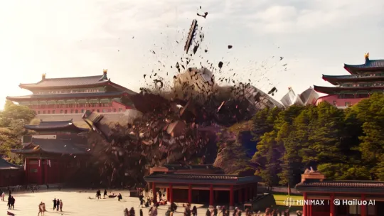 Golden Giant Robot 'GEOMDAE' Emerges Near Gyeongbokgung Palace – AI Generated Video | Hailuo AI