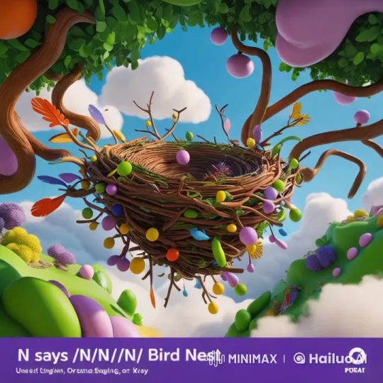 Vibrant Bird's Nest in Whimsical Animated Scene – AI Generated Video | Hailuo AI