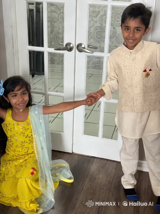 Twin Siblings Dance Joyfully in Traditional Attire – AI Generated Video | Hailuo AI