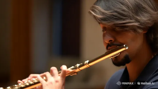 Young Man Plays Flute in Intimate Setting – AI Generated Video | Hailuo AI