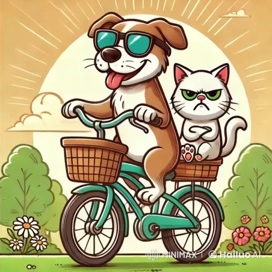 Dog and Cat Enjoy Joyful Bicycle Ride – AI Generated Video | Hailuo AI