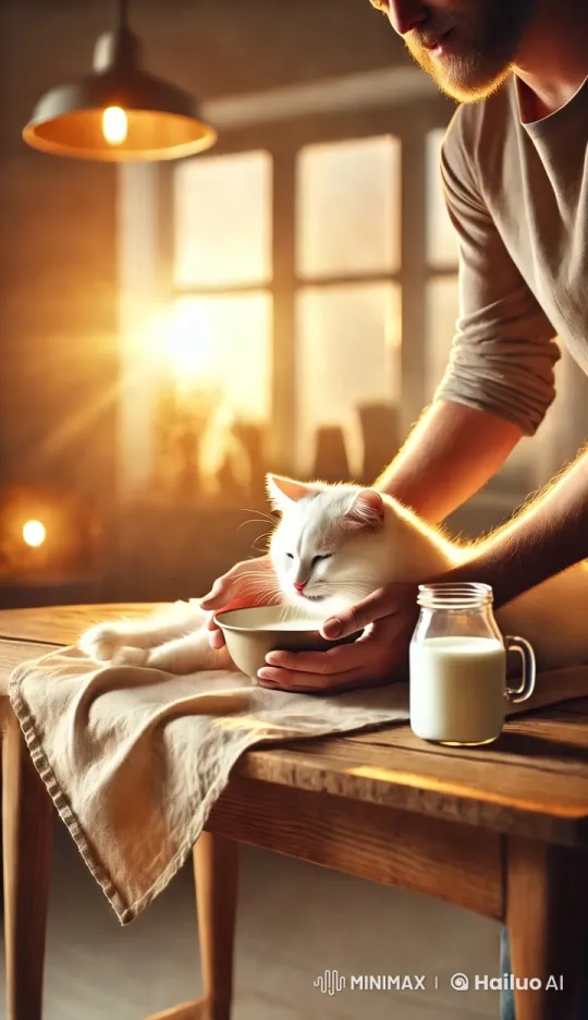 Rescued Cat Finds Comfort and Care with Gentleman – AI Generated Video | Hailuo AI