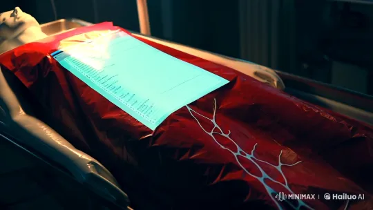 Digital Mortality: Aesthetic Fusion of Tech and Mortality in Morgue Scene – AI Generated Video | Hailuo AI