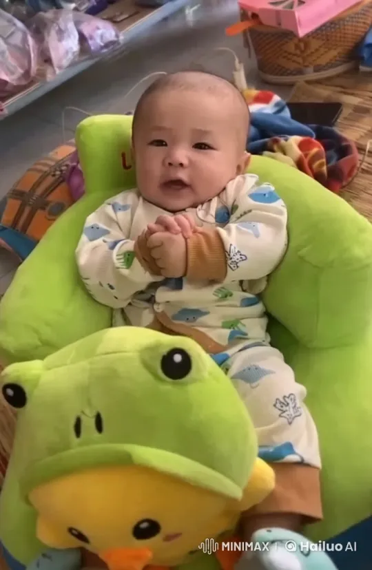 Baby Playing with Plush Toy in Cozy Surroundings – AI Generated Video | Hailuo AI