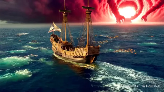 High Aesthetic: Medieval Pirate Ship vs. Bloodred Hurricane – AI Generated Video | Hailuo AI