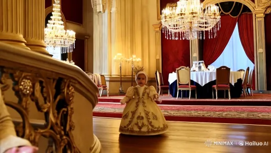 Baby in Medieval Court Gown Greets Guests at Grand Banquet – AI Generated Video | Hailuo AI