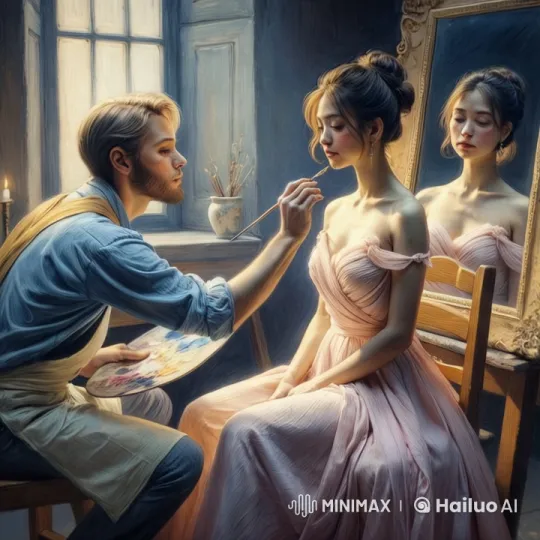 Painter Transforms Woman into Art in Intimate Scene – AI Generated Video | Hailuo AI
