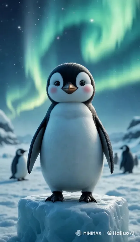Penguins Under the Dancing Northern Lights – AI Generated Video | Hailuo AI