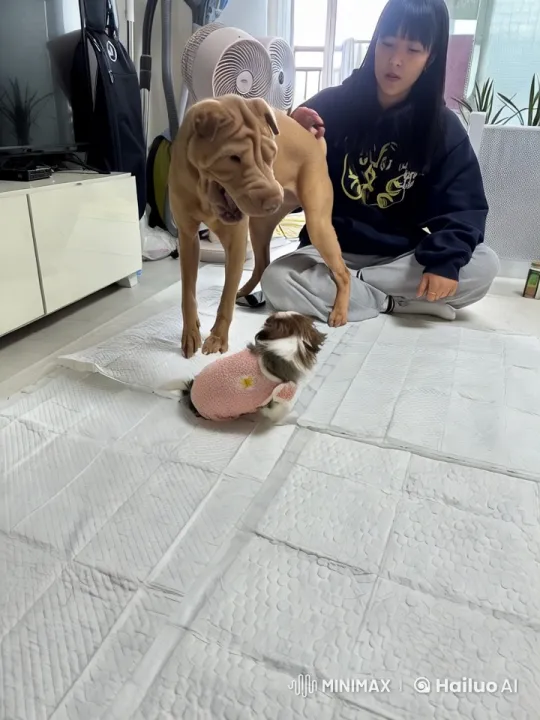 Shar Pei and Shih Tzu Puppies Play in Cozy Living Room – AI Generated Video | Hailuo AI