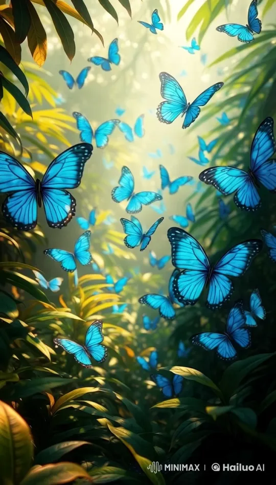 4K Serenity: Graceful Blue Butterflies in Lush Forest – AI Generated Video | Hailuo AI