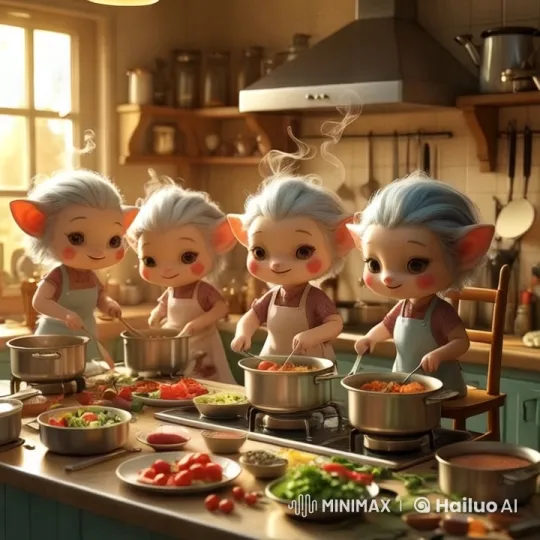Adorable Blue-Haired Characters Cooking in Cozy Kitchen – AI Generated Video | Hailuo AI