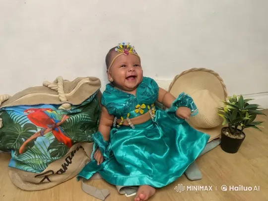 Baby's Joyful Dance in Vibrant Teal Outfit – AI Generated Video | Hailuo AI