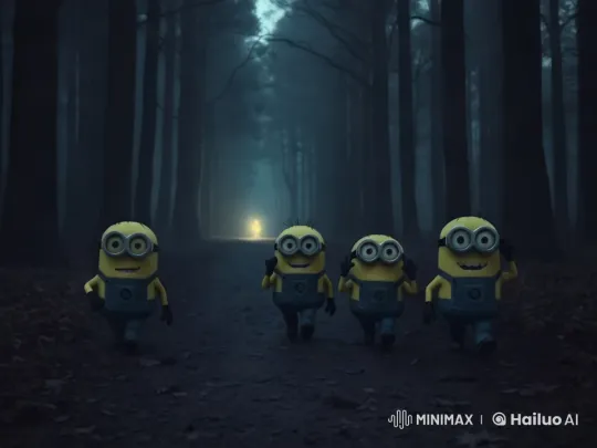 Minions Explore Mysterious Forest at Dusk – AI Generated Video | Hailuo AI