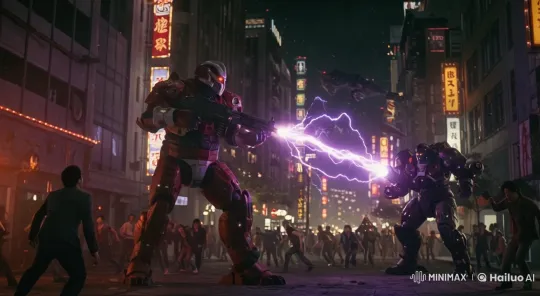 Colossal Robots Battle in Urban Chaos – AI Generated Video | Hailuo AI