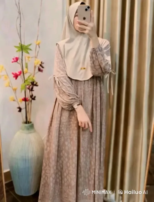 Woman Taking a Selfie in Elegant Hijab and Decorative Setting – AI Generated Video | Hailuo AI