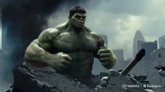 Hulk Destroys Tank Amidst Urban Devastation – AI Generated Video | Hailuo AI