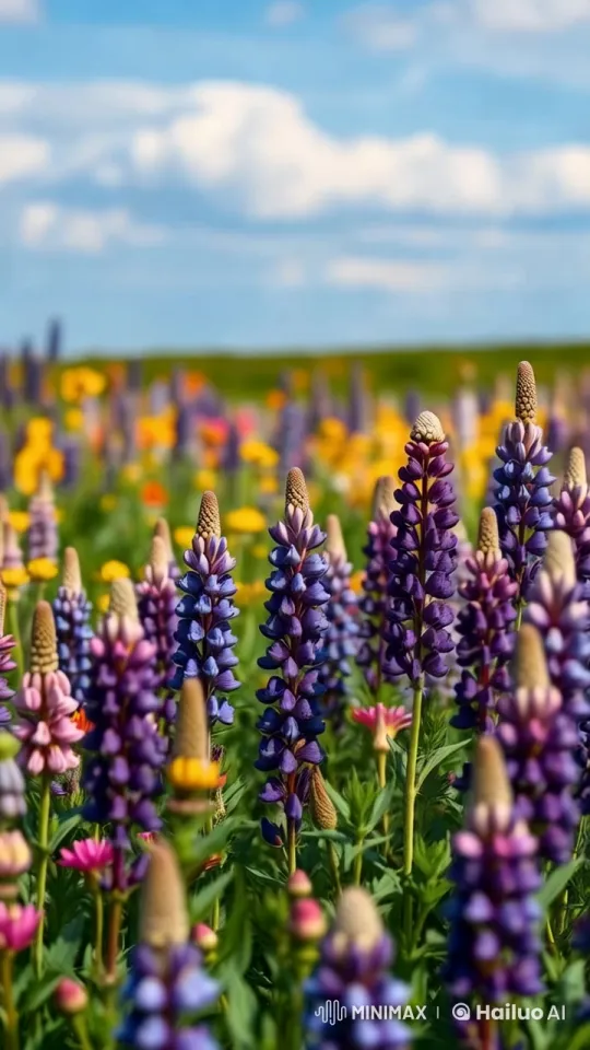 Vibrant Lupines Field in Stunning 4K Slow Motion – AI Generated Video | Hailuo AI