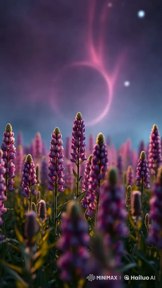 Stunning 4K Video of Lupines and Celestial Sky – AI Generated Video | Hailuo AI