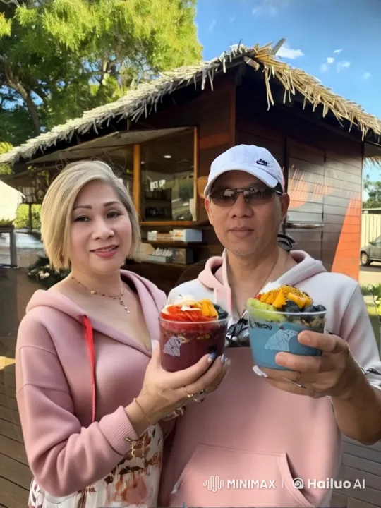 Couple Enjoying Acai Bowls in Rustic Paradise – AI Generated Video | Hailuo AI