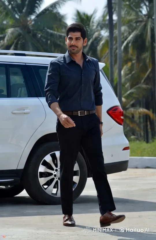 Man Walks Gracefully by White SUV in Tropical Setting – AI Generated Video | Hailuo AI