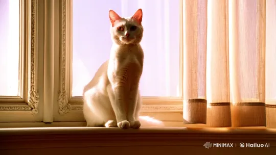 White Cat Dances Gracefully in Sunlit Scene – AI Generated Video | Hailuo AI