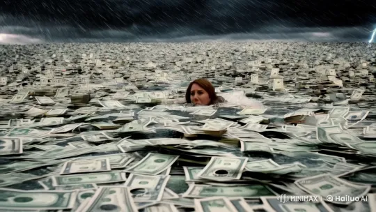 Drowning in Debt: Woman Struggles Amid Financial Storm – AI Generated Video | Hailuo AI