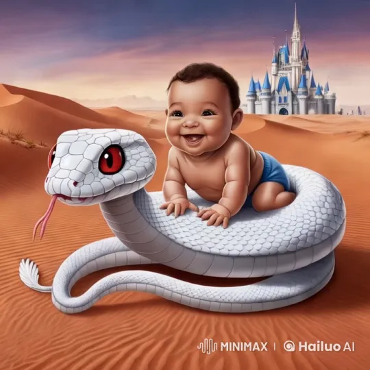 Baby on Snake, Desert Castle Scene – AI Generated Video | Hailuo AI