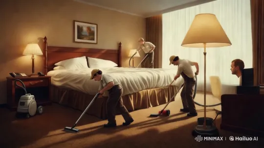 Elegant Hotel Room Cleaning Scene Captured – AI Generated Video | Hailuo AI