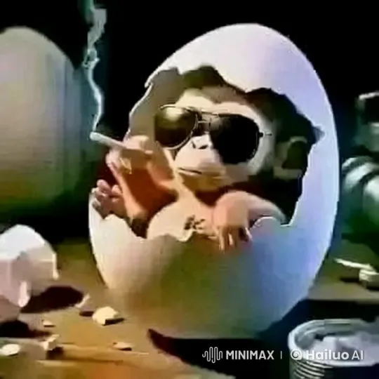 Baby Monkey in Sunglasses Grooves in Egg – AI Generated Video | Hailuo AI