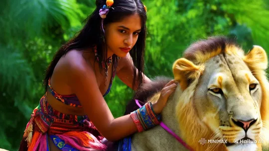 Brazilian Woman Rides Majestic Lion Through Amazon Rainforest – AI Generated Video | Hailuo AI