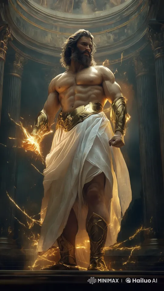 Heroic Figure Commands Lightning in Ancient Hall – AI Generated Video | Hailuo AI