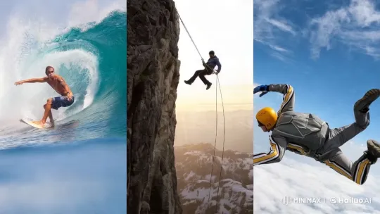 Thrill of Extreme Sports: Surfing, Climbing, Skydiving – AI Generated Video | Hailuo AI