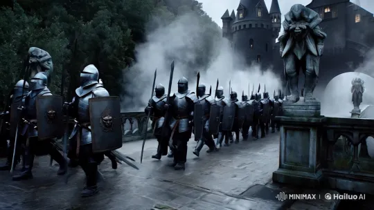 Gothic Bridge: Knights March Through Misty Enclave – AI Generated Video | Hailuo AI