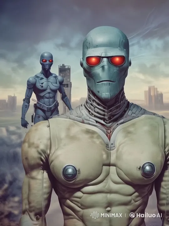 Robots Walking Through Futuristic Dystopian Cityscape – AI Generated Video | Hailuo AI