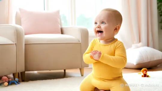 Baby and Bird Dance in Sunlit Living Room – AI Generated Video | Hailuo AI