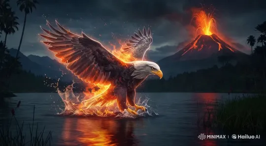 Majestic Eagle Flies Over Fiery Volcanic Landscape – AI Generated Video | Hailuo AI
