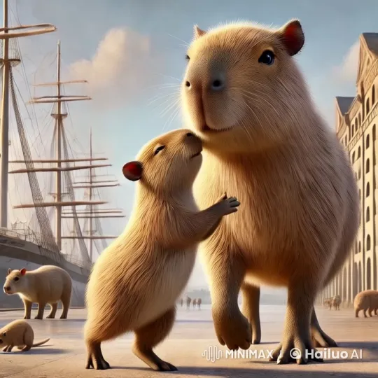 Capybaras Embrace in Scenic Harbor Setting – AI Generated Video | Hailuo AI