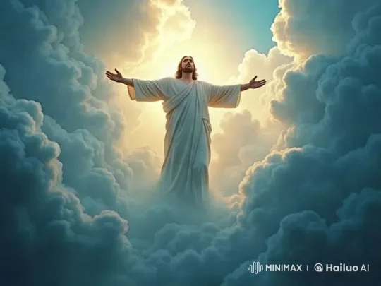 Divine Figure Amidst Celestial Clouds and Halo – AI Generated Video | Hailuo AI