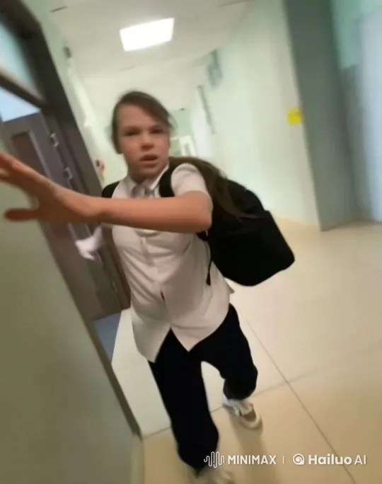 Anxious Youth in Animated School Hallway Chase – AI Generated Video | Hailuo AI