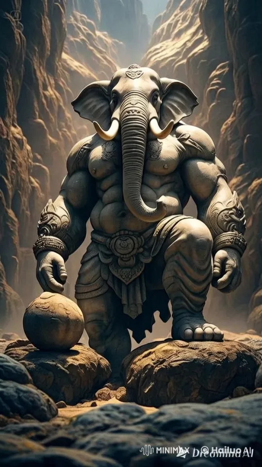 Majestic Elephant-Headed Deity in Rocky Canyon – AI Generated Video | Hailuo AI